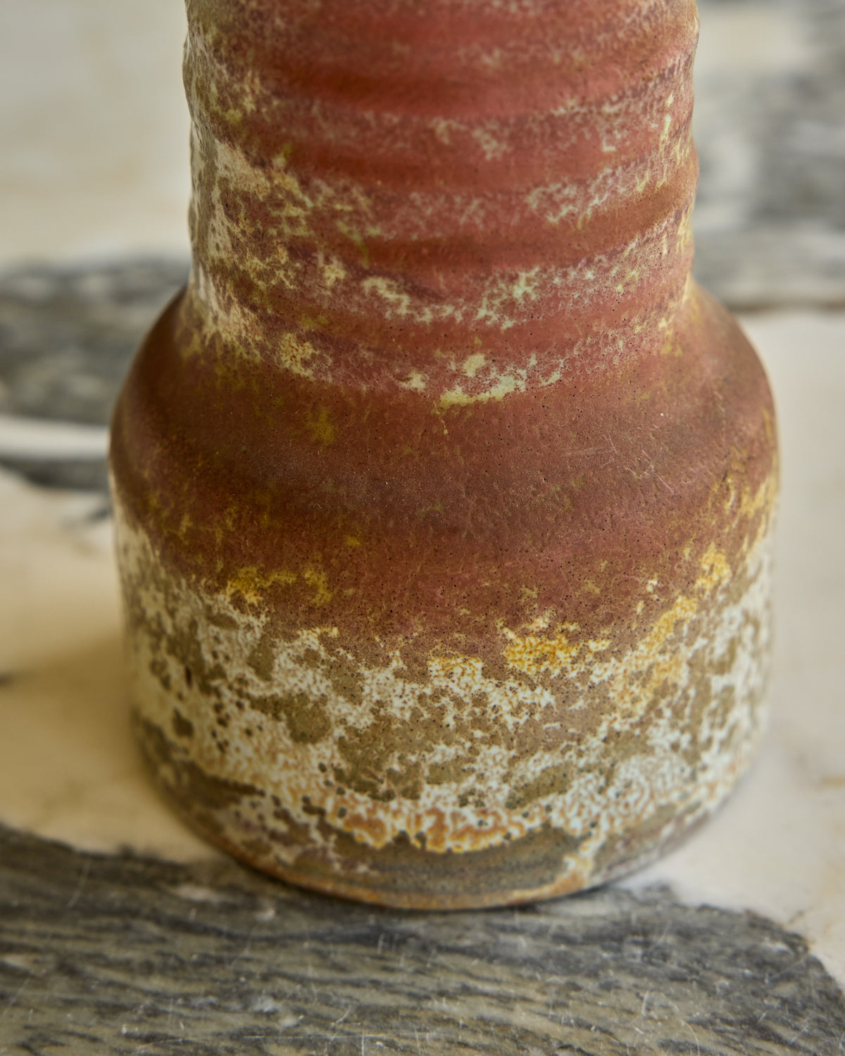 Red Ribbed Neck Vase