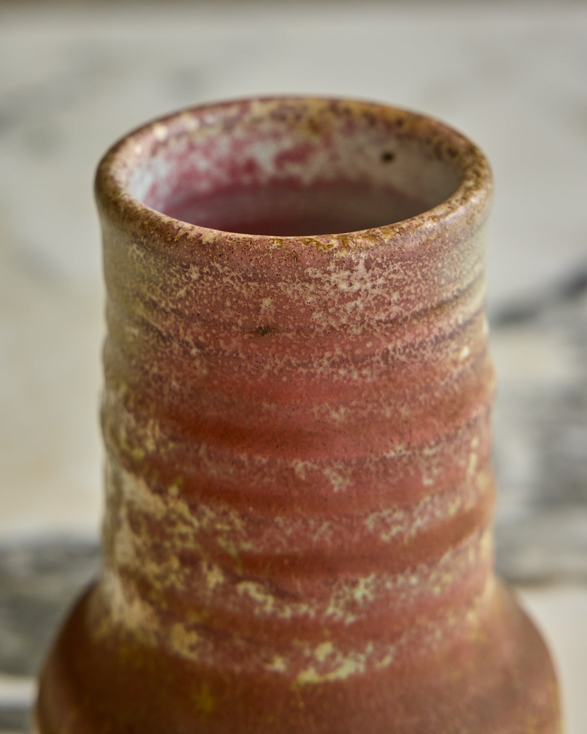 Red Ribbed Neck Vase