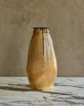 XL Black Drip Tan Vase