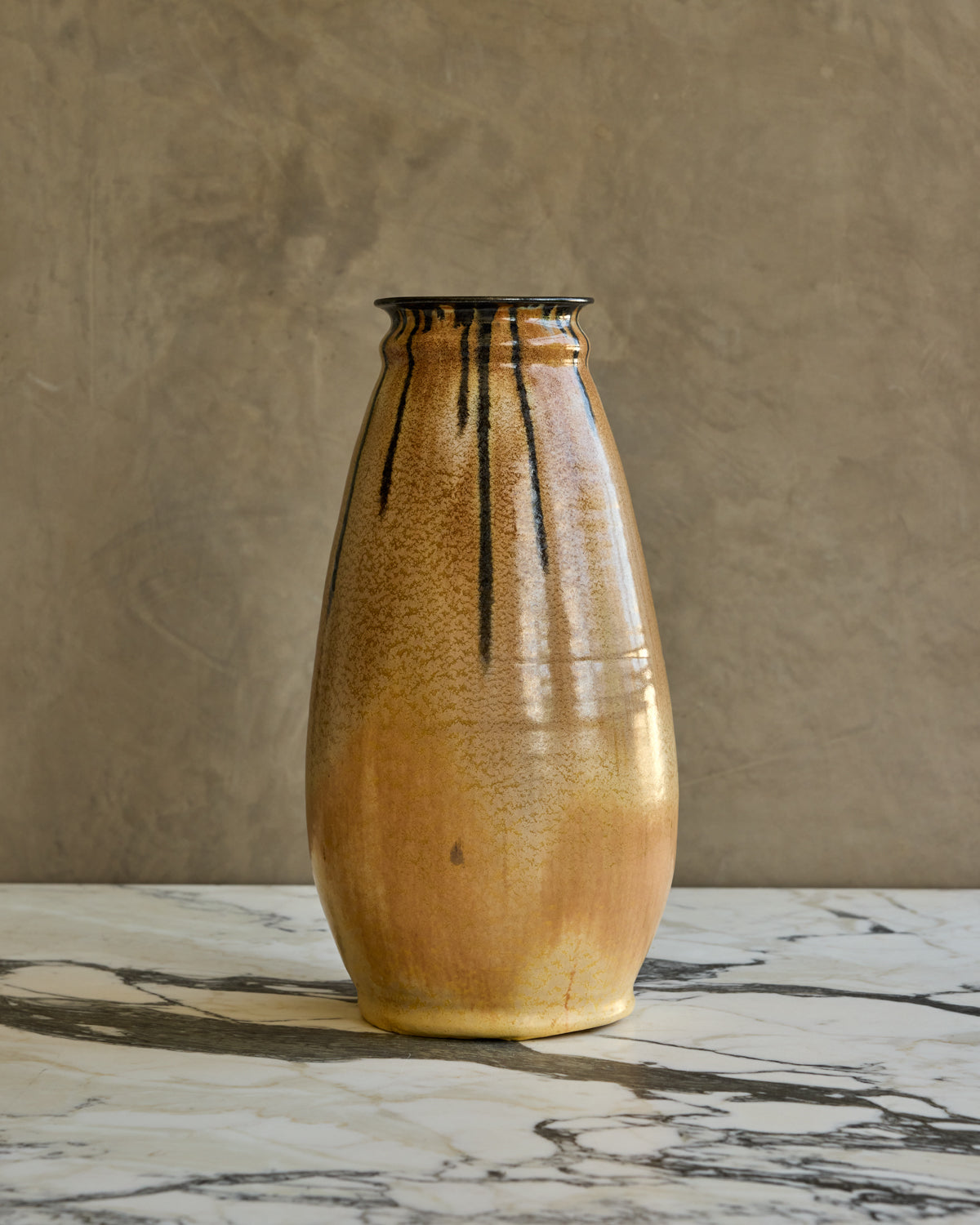 XL Black Drip Tan Vase