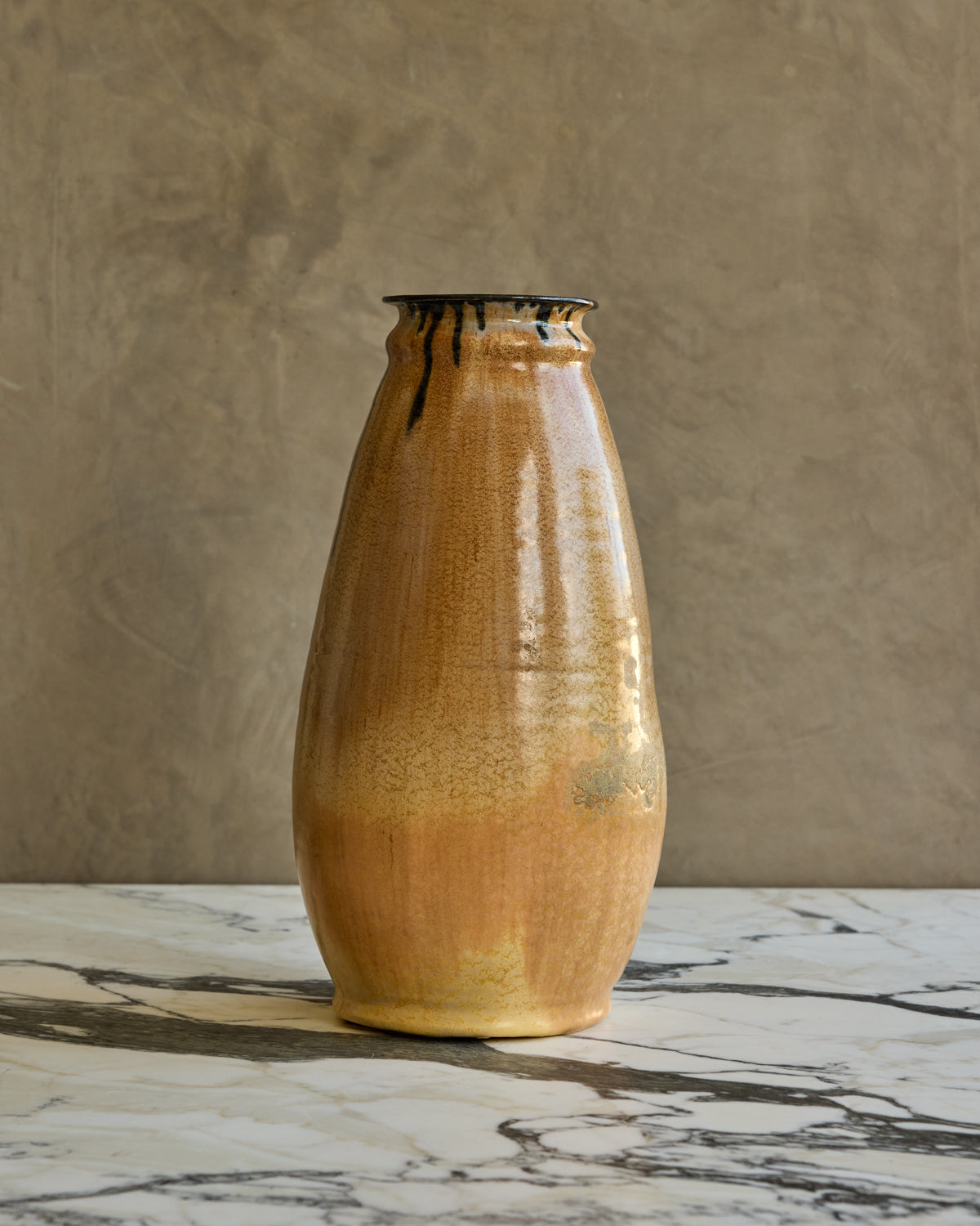 XL Black Drip Tan Vase