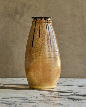 XL Black Drip Tan Vase