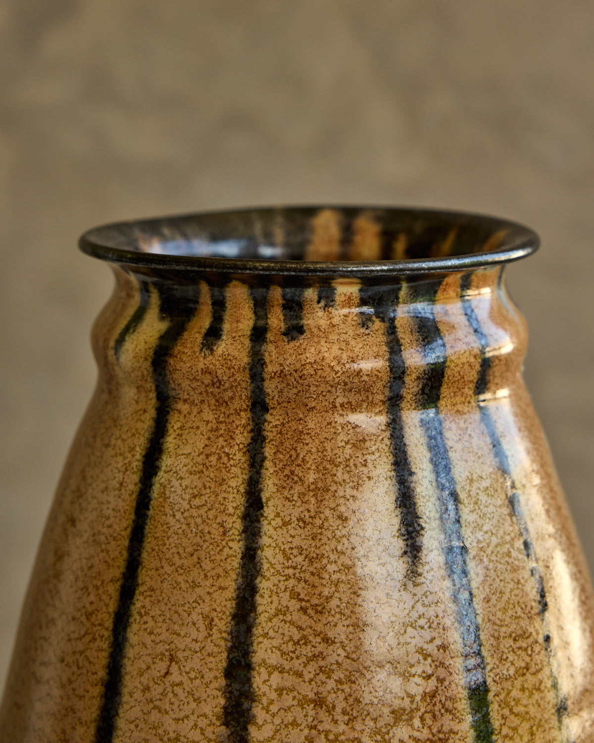 XL Black Drip Tan Vase