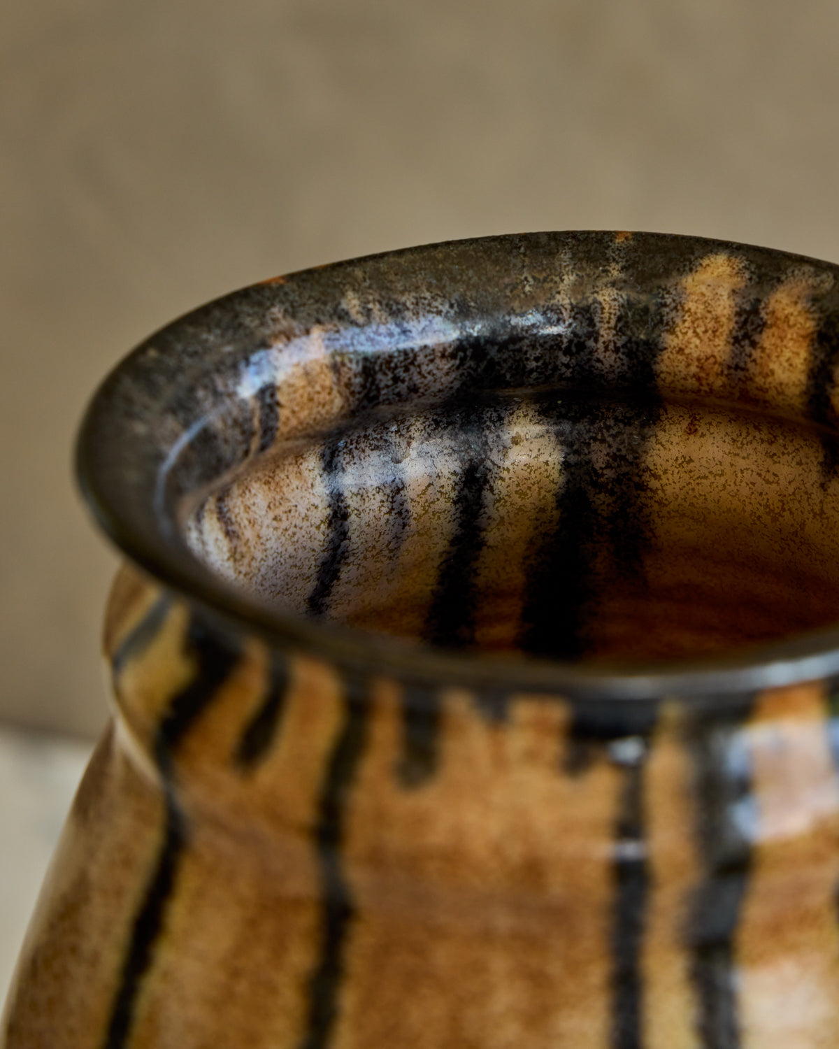 XL Black Drip Tan Vase