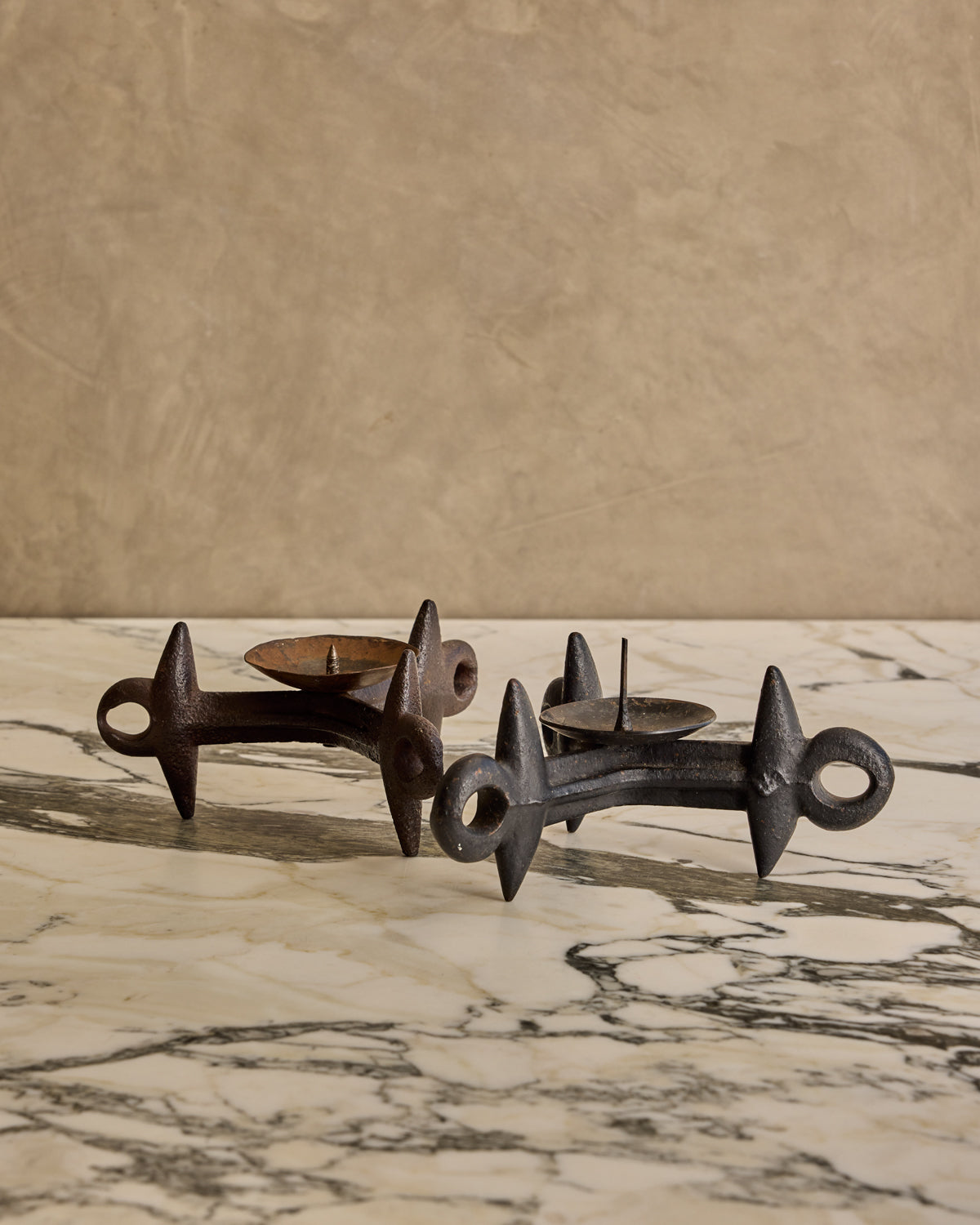 Pair of Black Iron Candle Holders