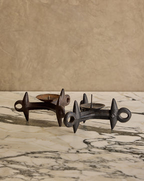 Pair of Black Iron Candle Holders