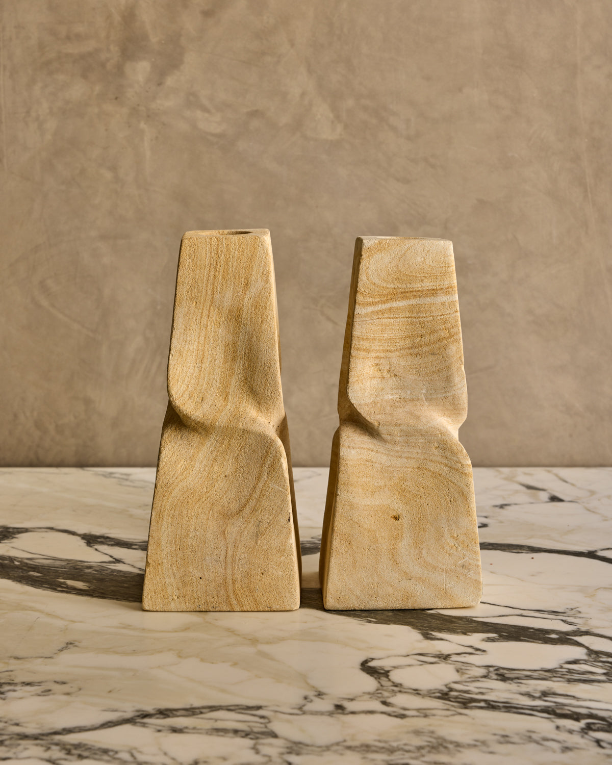 Pair of Twisted Stone Candle Holders