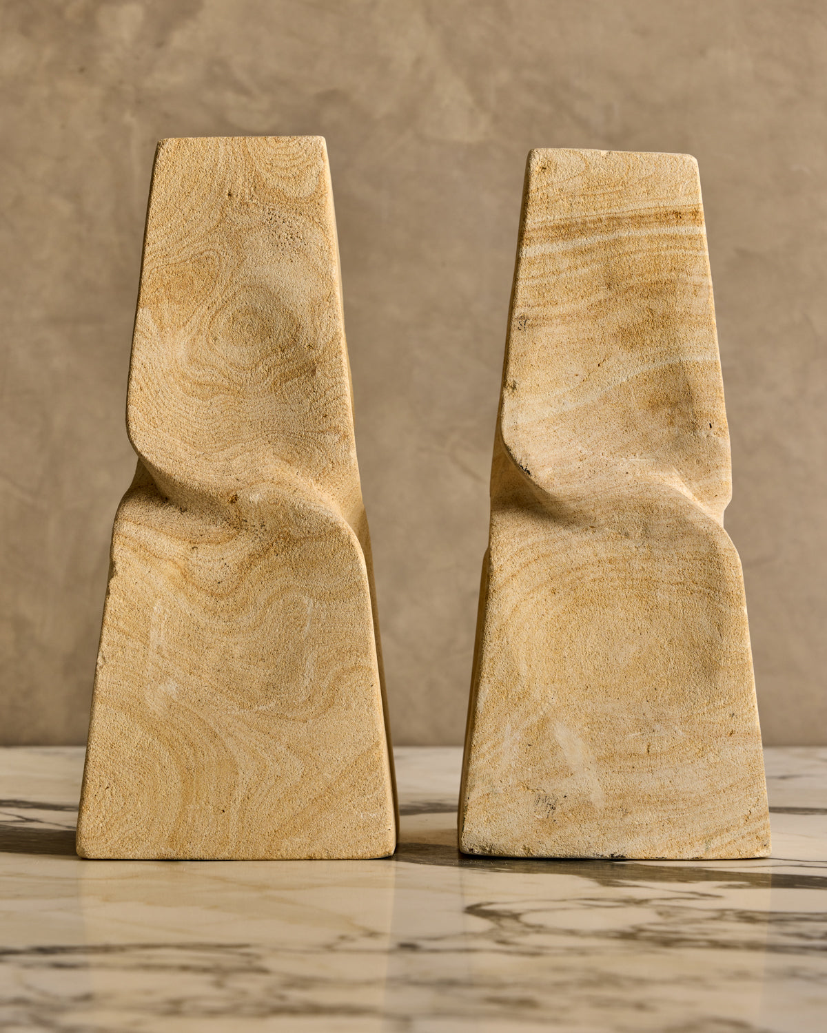 Pair of Twisted Stone Candle Holders
