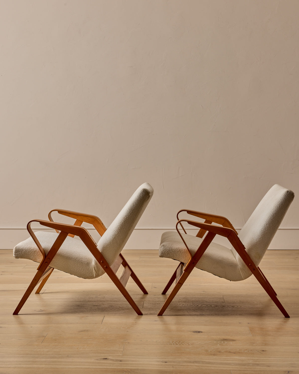 Pair of Mid-Century Beech Lounge Chairs