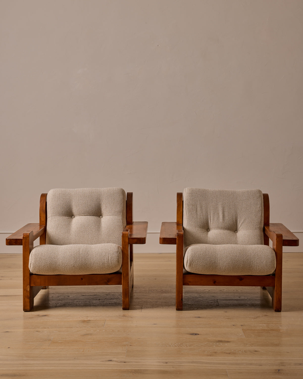 Pair of French Oak Lounge Chairs