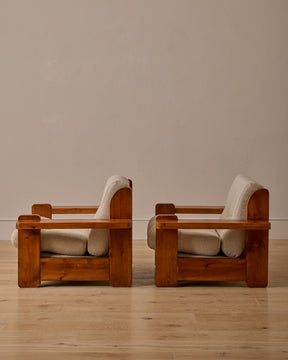 Pair of French Oak Lounge Chairs