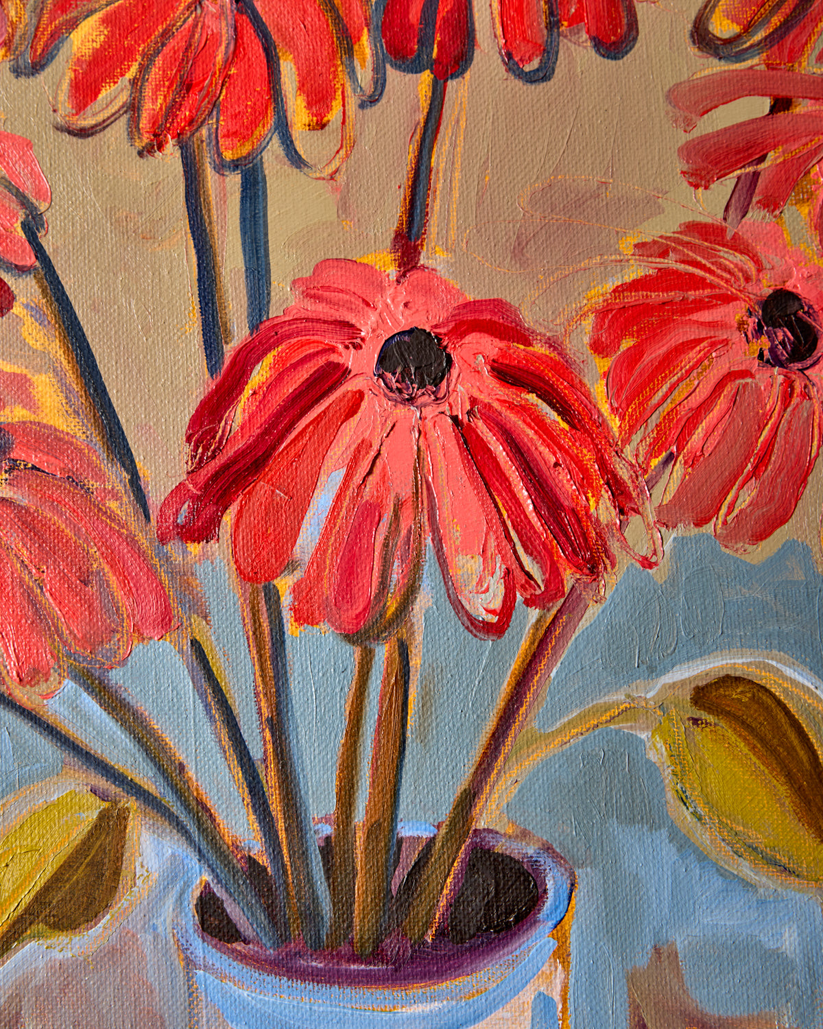 Pink Echinacea on Yellow Table