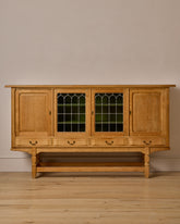 Danish Oak Highboard with Green Glass