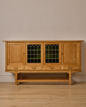 Danish Oak Highboard with Green Glass