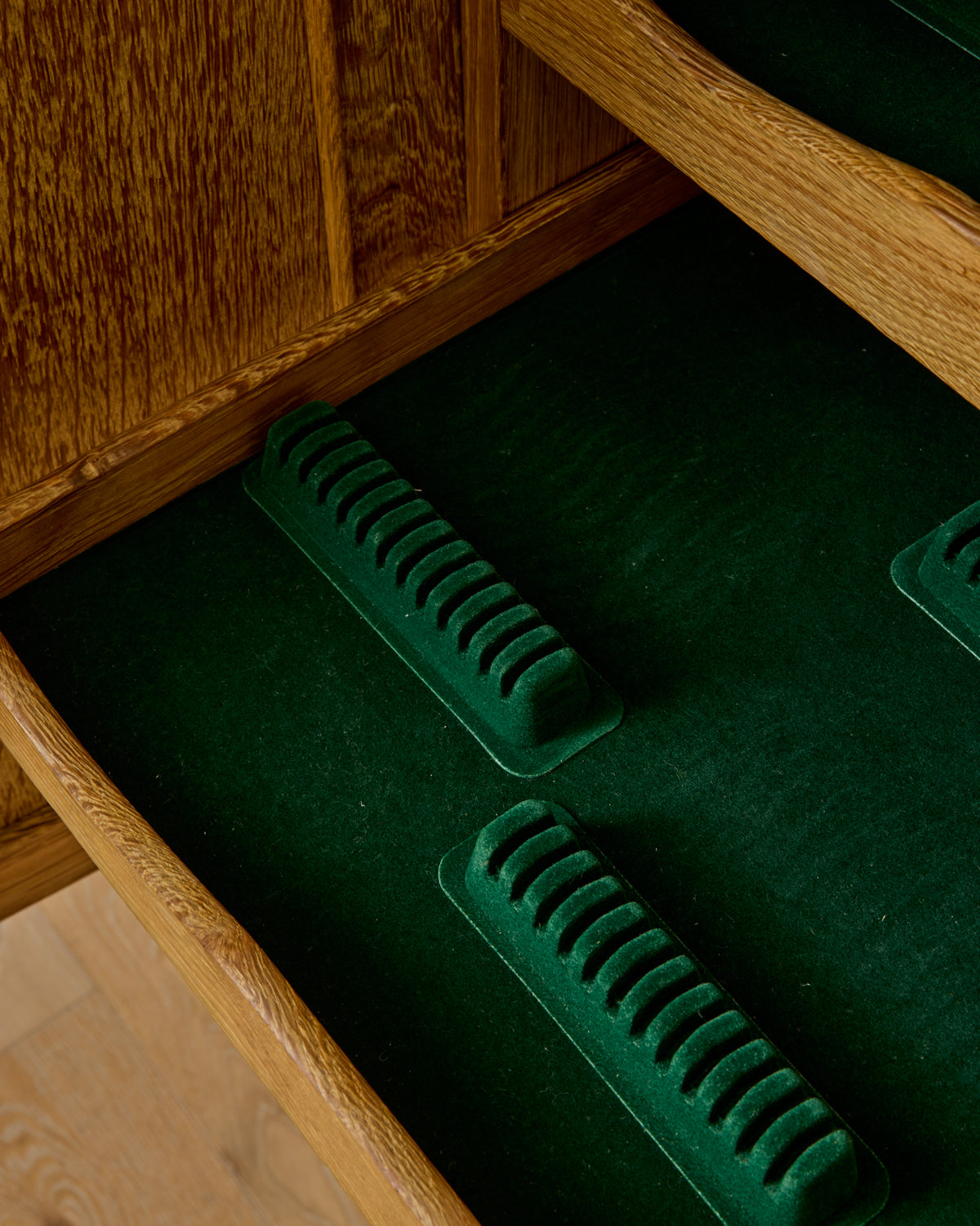 Danish Oak Highboard with Green Glass
