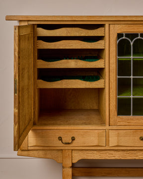 Danish Oak Highboard with Green Glass