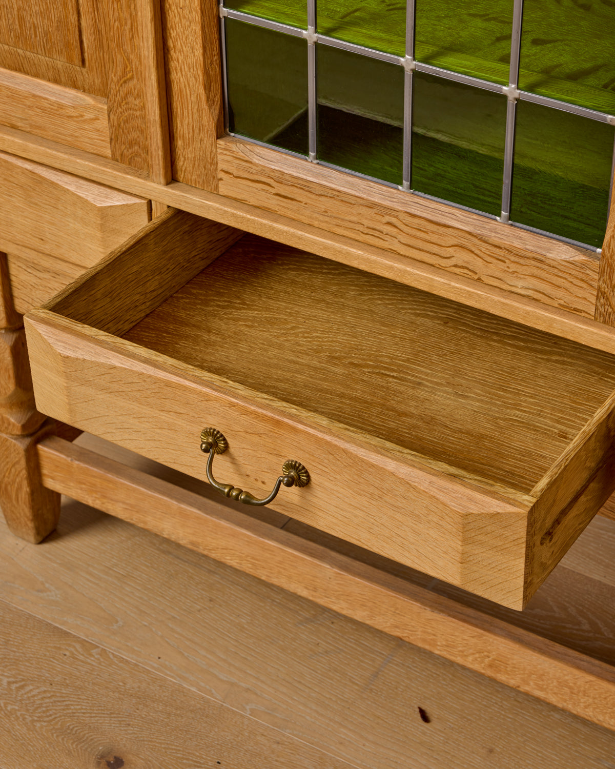 Danish Oak Highboard with Green Glass