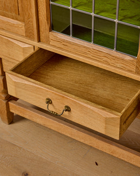 Danish Oak Highboard with Green Glass