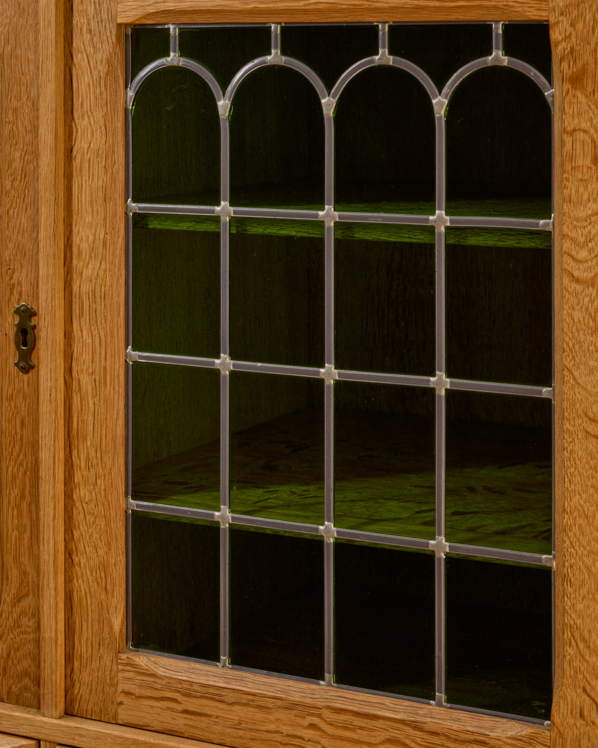 Danish Oak Highboard with Green Glass
