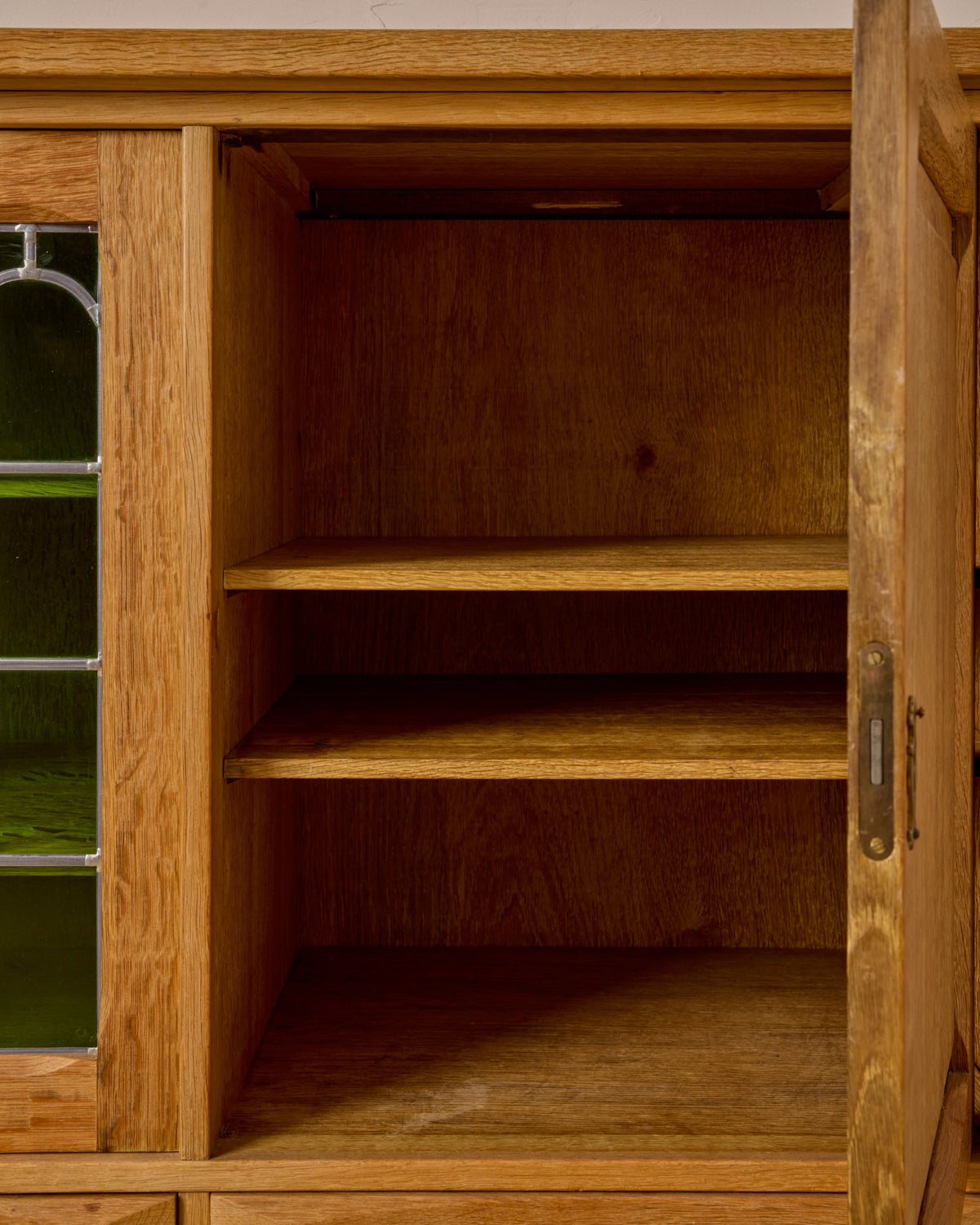Danish Oak Highboard with Green Glass