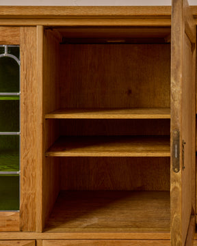Danish Oak Highboard with Green Glass