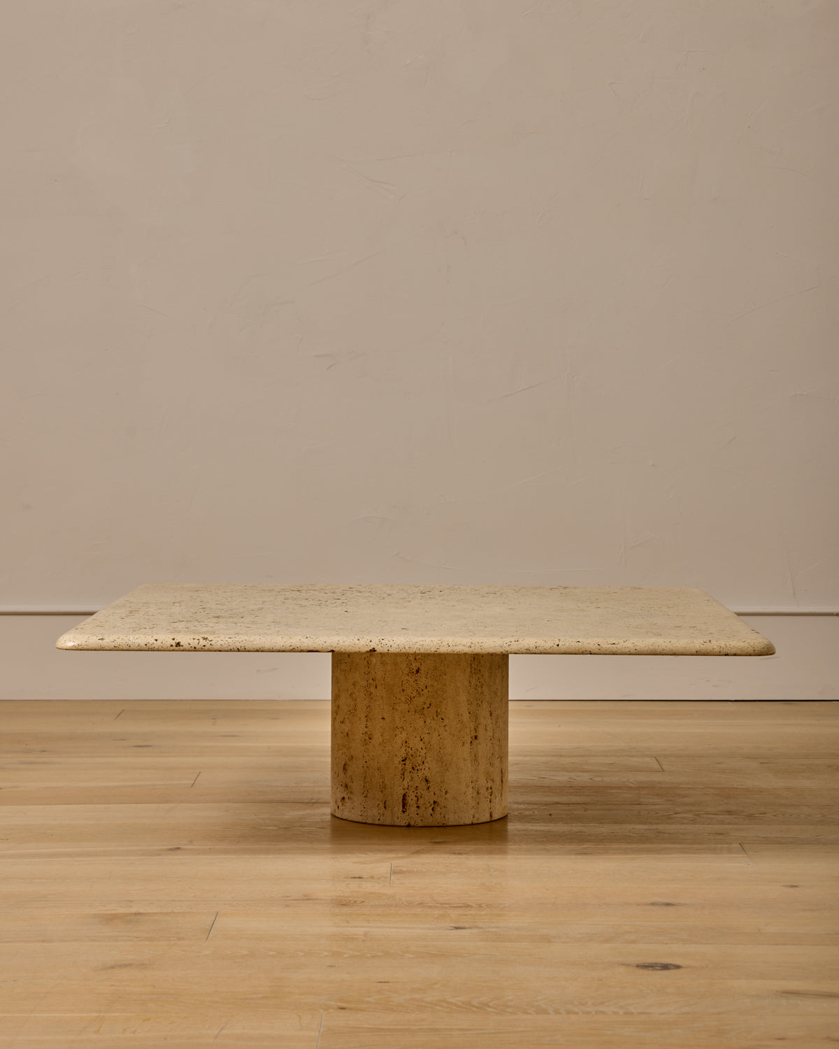 Mid-Century Column-Base Travertine Coffee Table