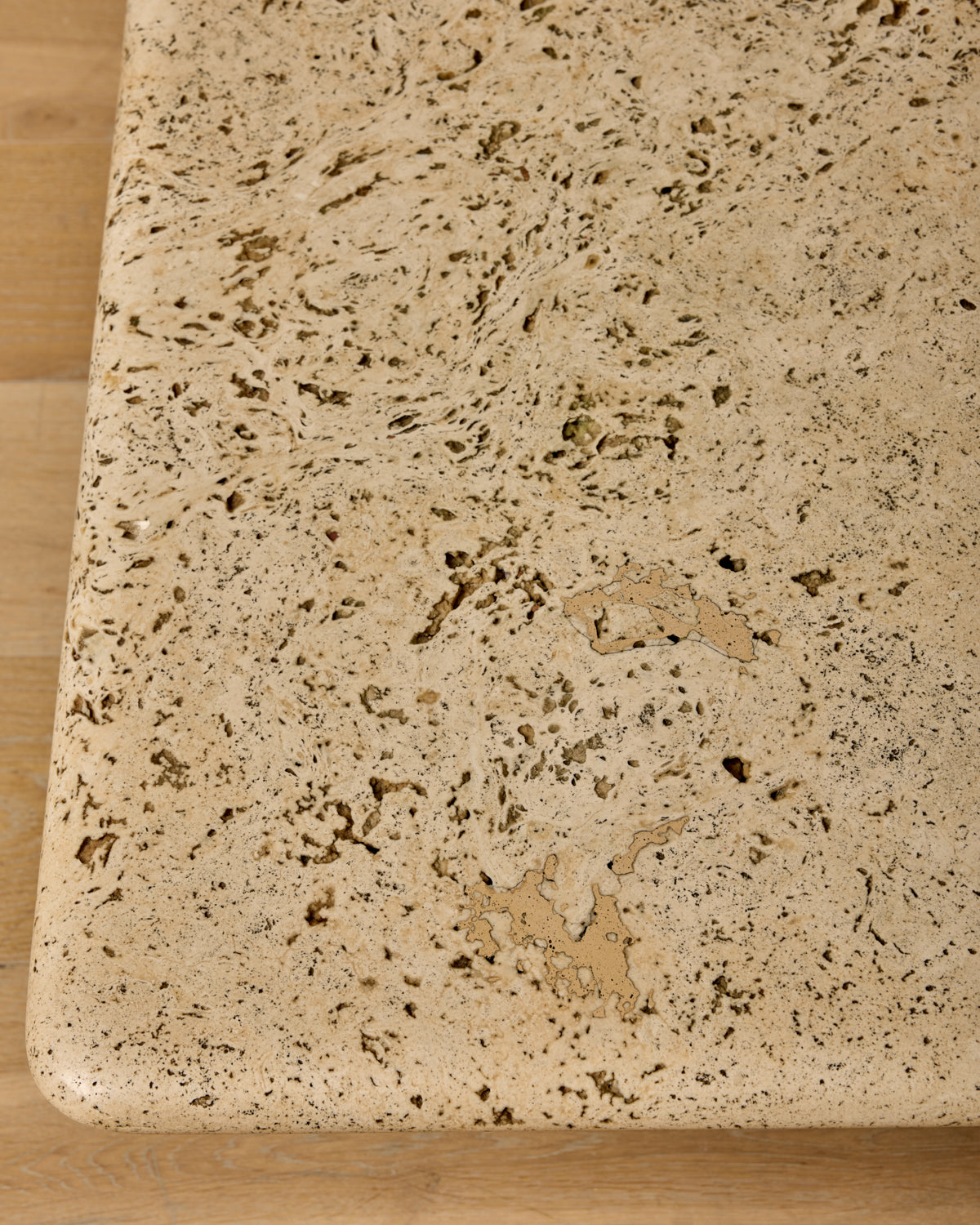 Mid-Century Column-Base Travertine Coffee Table