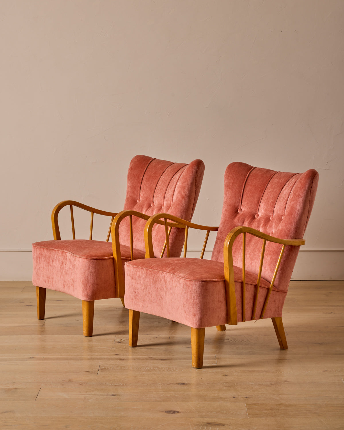 Pair of 1940s Scandinavian Birch Easy Chairs