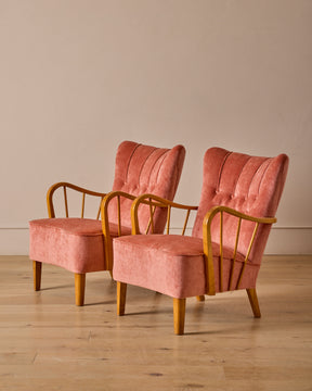Pair of 1940s Scandinavian Birch Easy Chairs