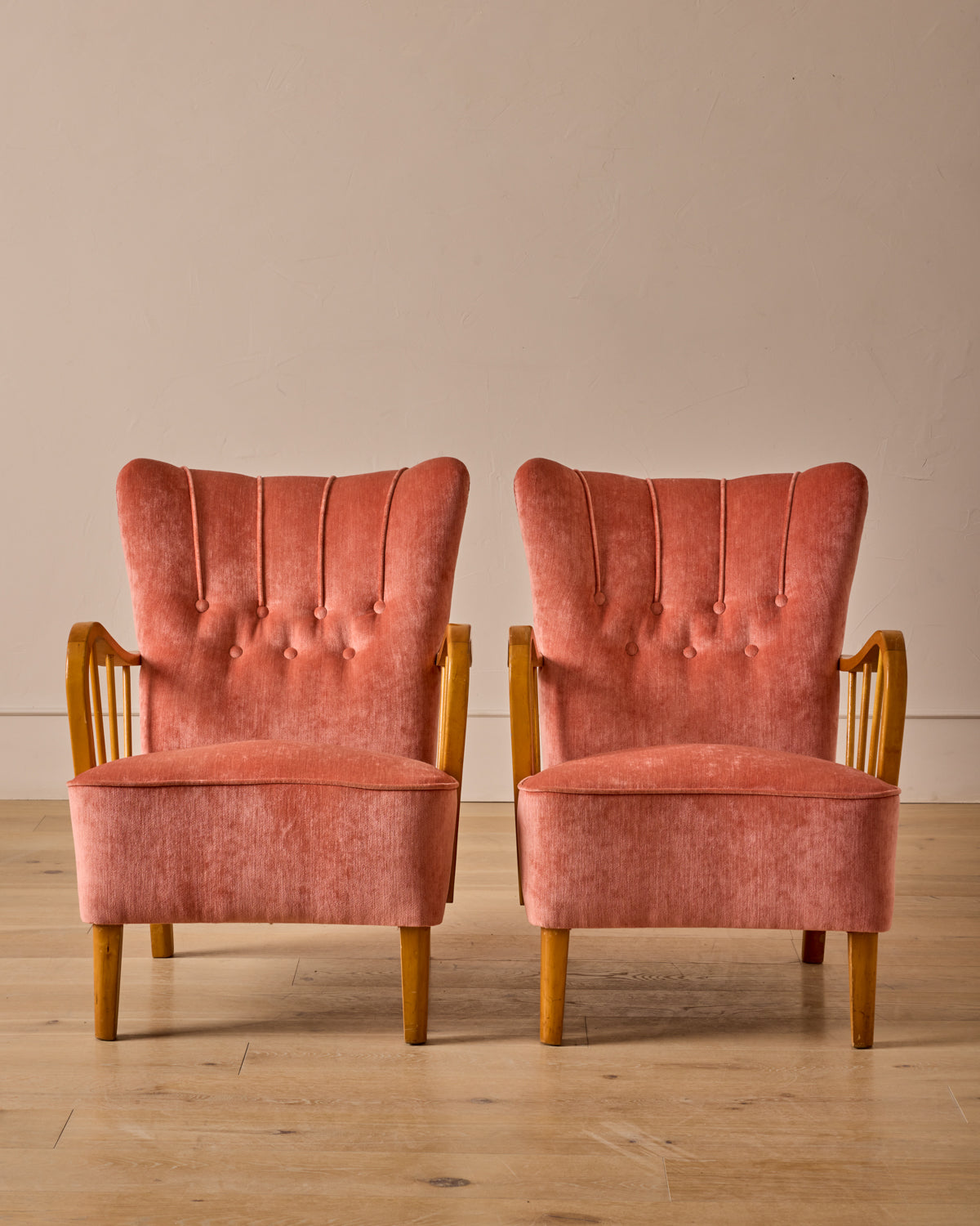 Pair of 1940s Scandinavian Birch Easy Chairs