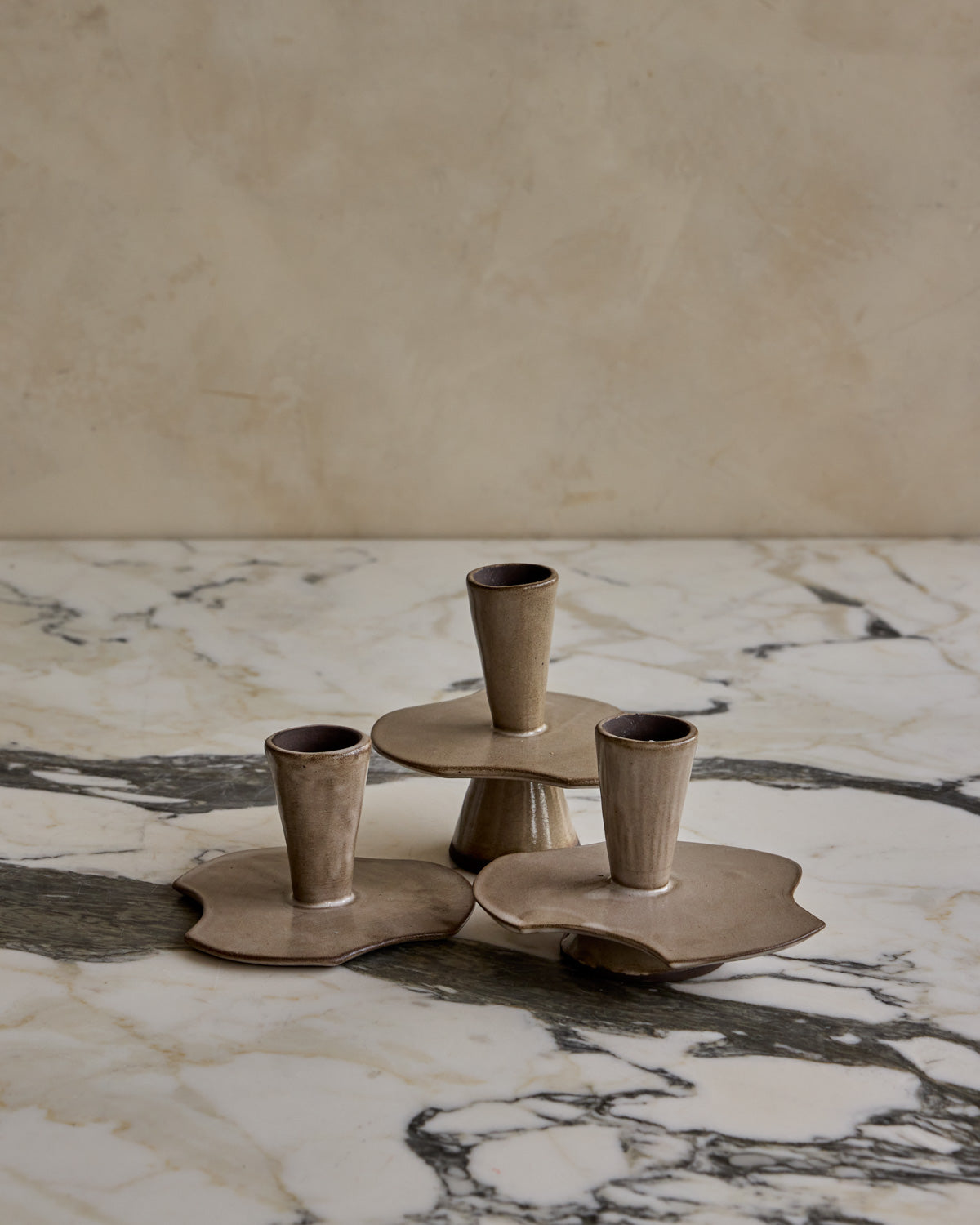 Nesting Ceramic Candle Holders - Foam Trio