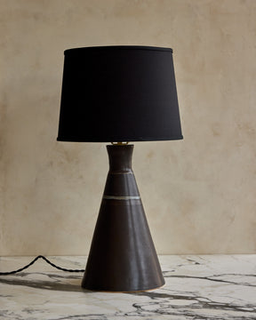 Ceramic Table Lamp Pair - Black with Line Detail