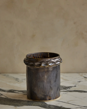 Hand Built Ceramic Chain Vessel in Bronze