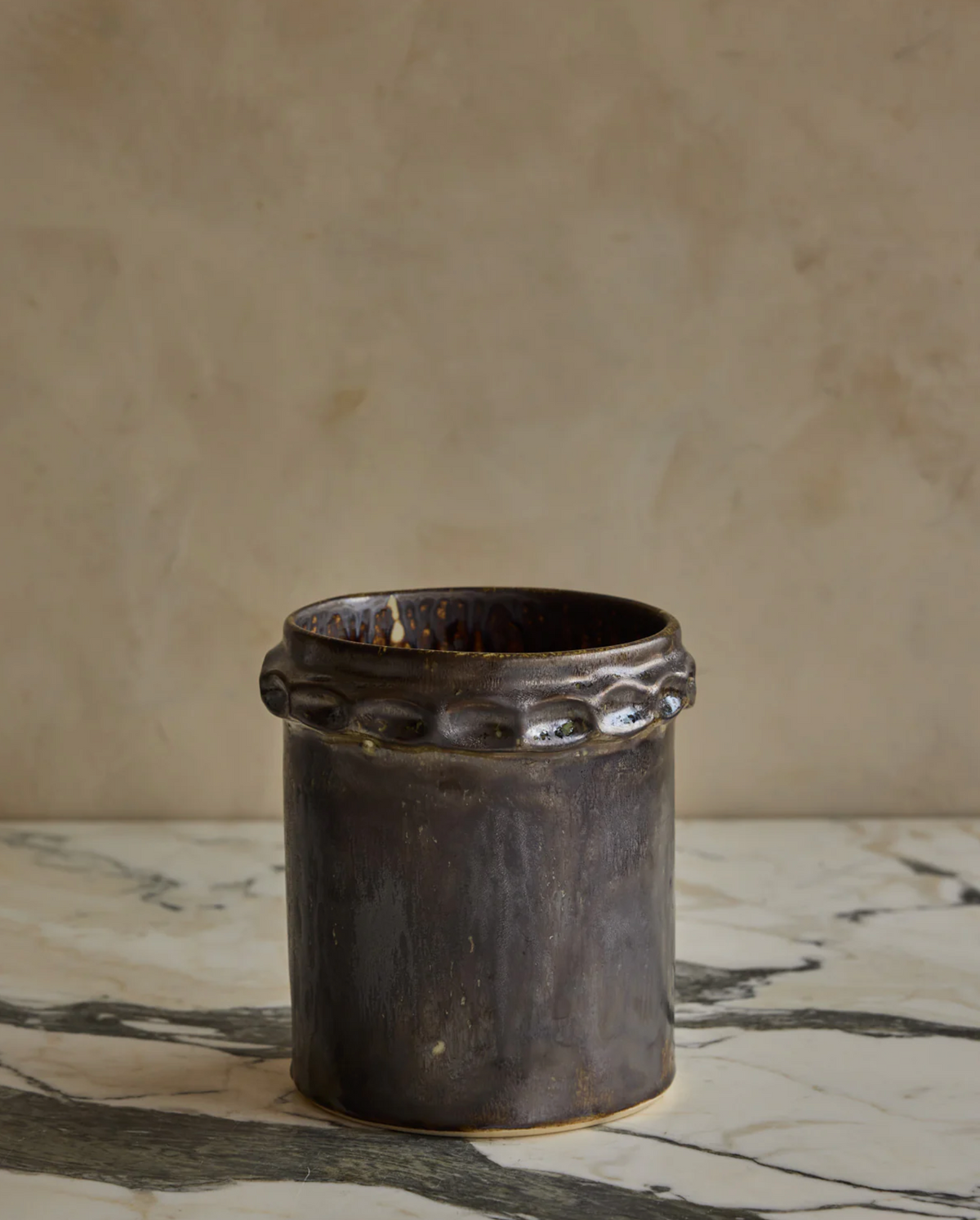 Hand Built Ceramic Chain Vessel in Bronze