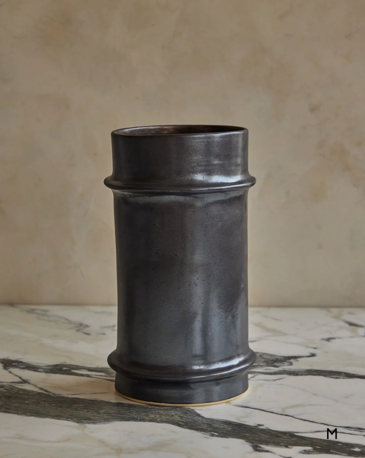 Hand Built Ceramic Ridge Vessel in Coal