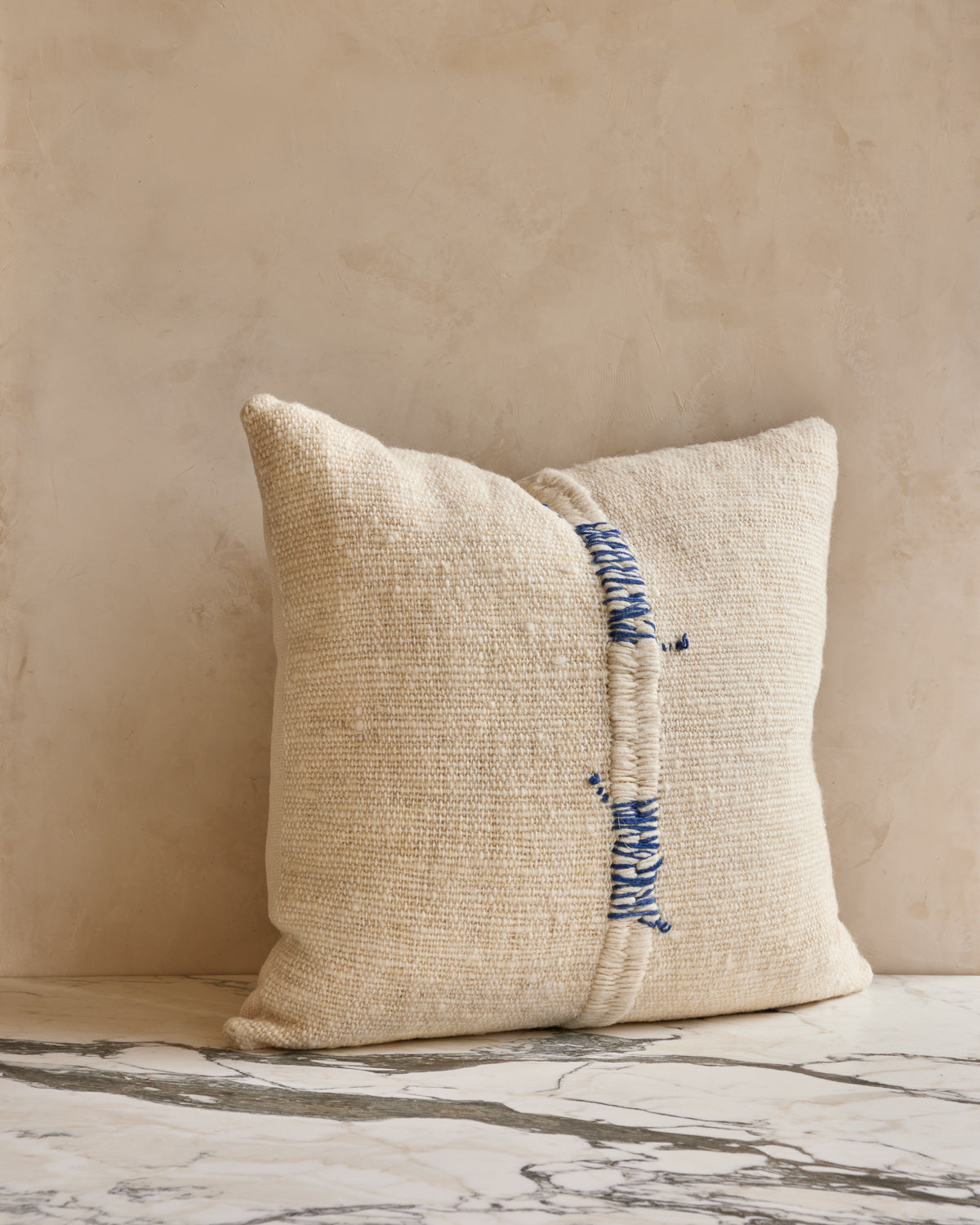 Makun Pillow - White with Blue Stitch