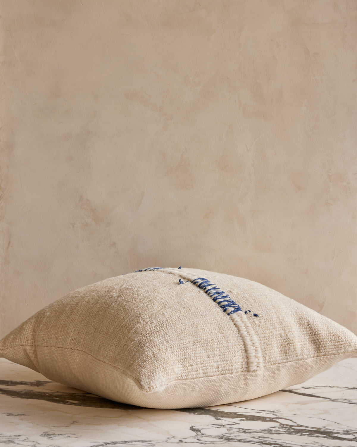 Makun Pillow - White with Blue Stitch