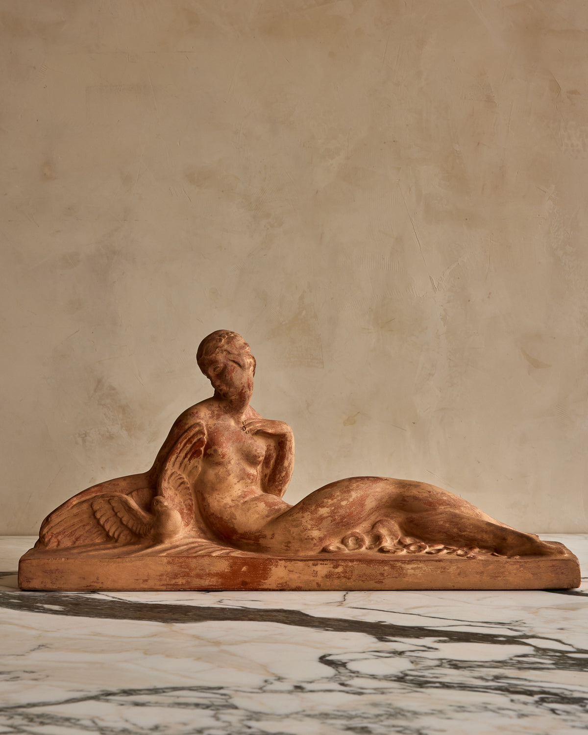 Terracotta Lady Lounging Sculpture
