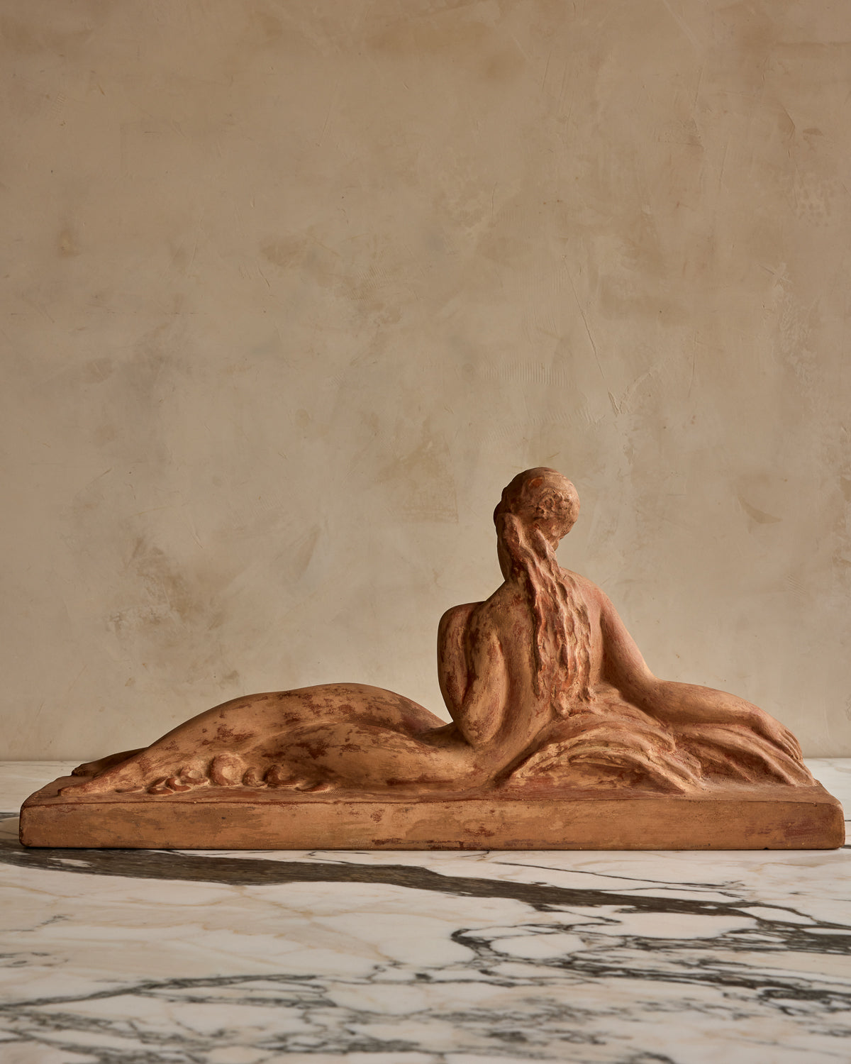 Terracotta Lady Lounging Sculpture