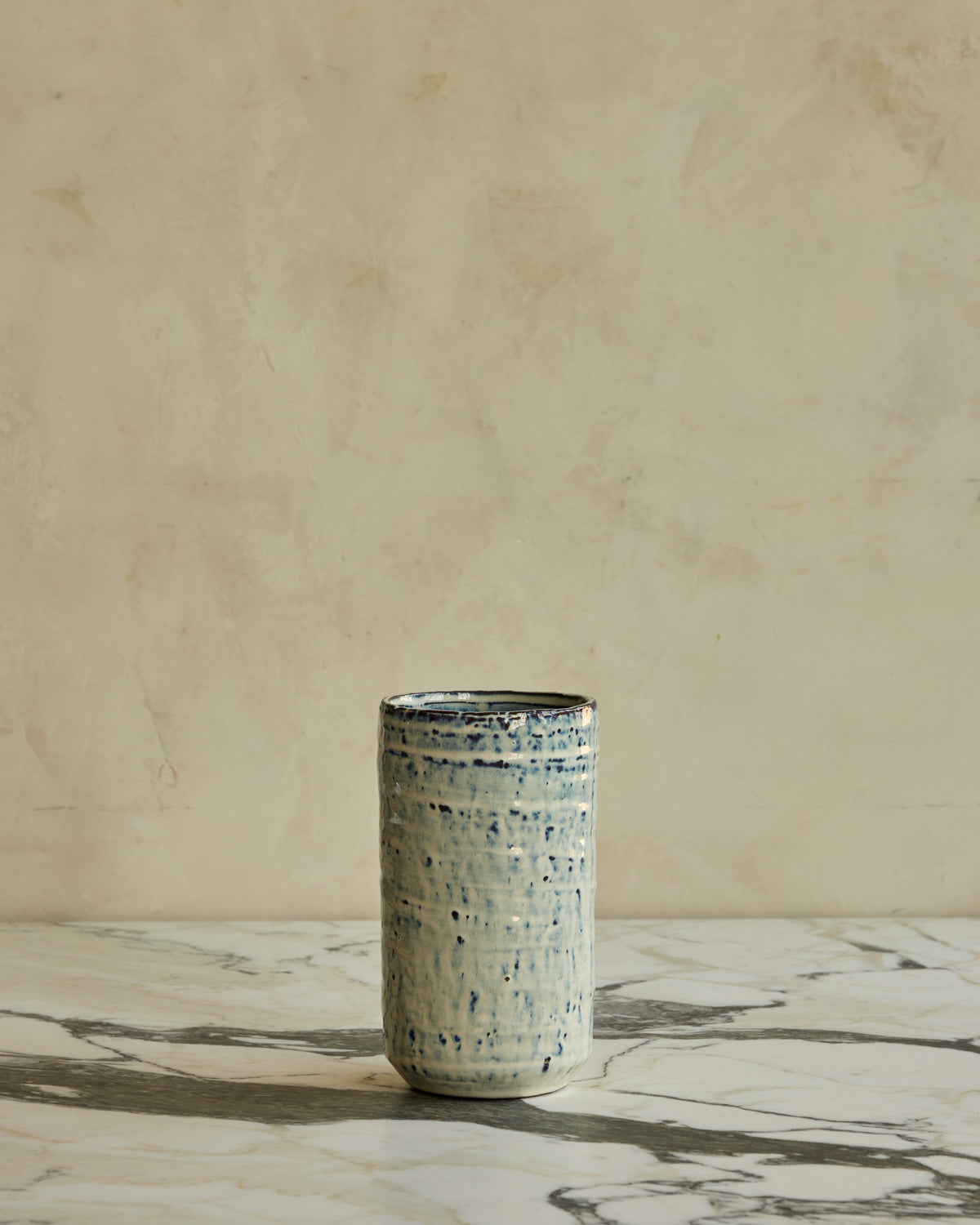 White with Blue Cylinder Vase