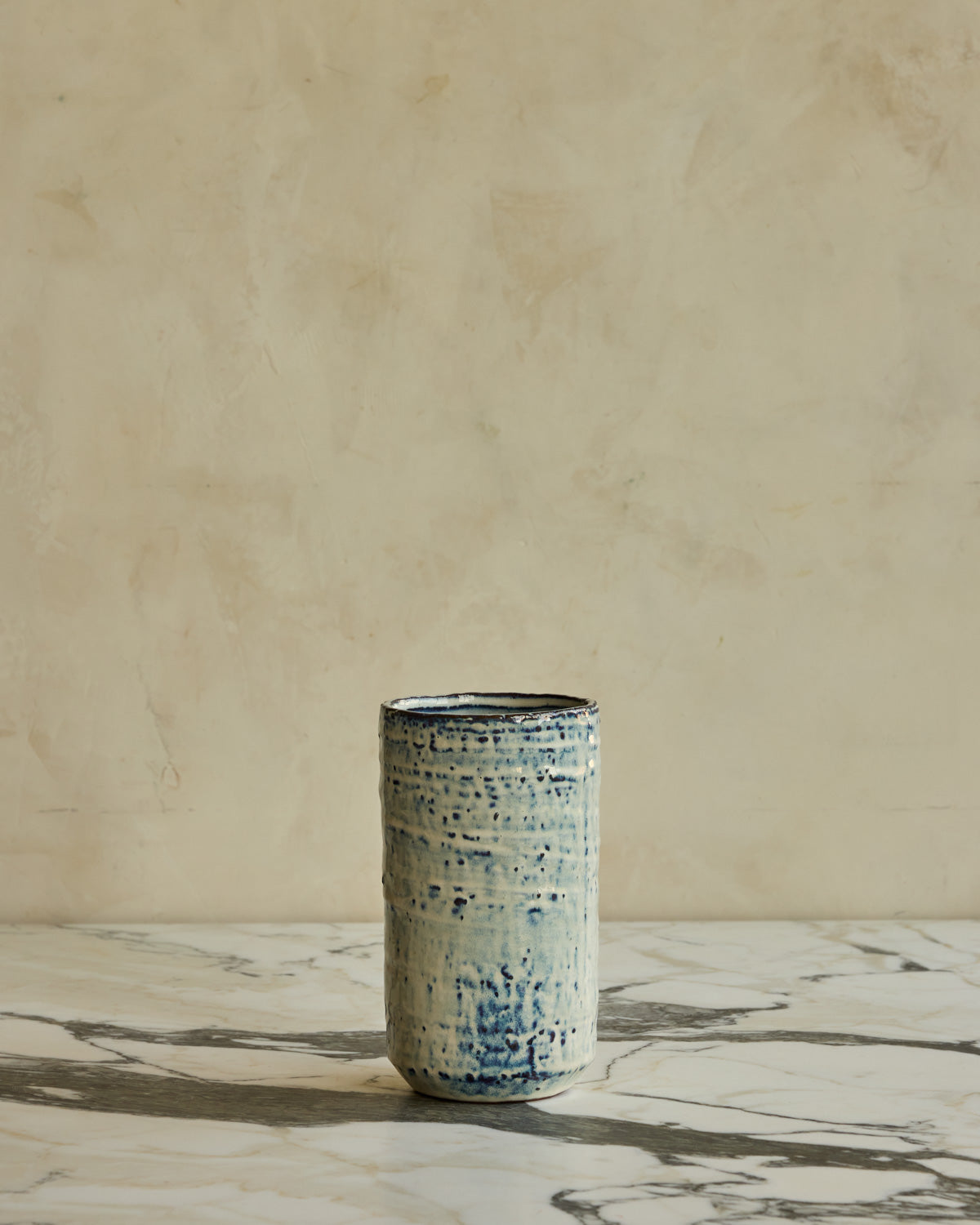 White with Blue Cylinder Vase