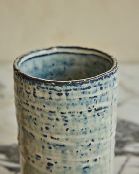 White with Blue Cylinder Vase