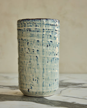 White with Blue Cylinder Vase