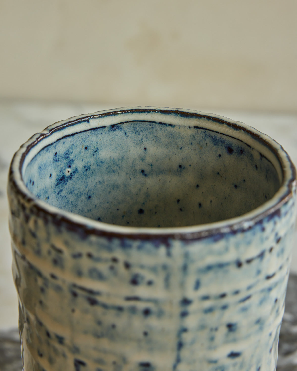 White with Blue Cylinder Vase