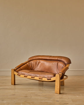 1970s Italian Cognac Leather Sofa by Luciano Frigerio