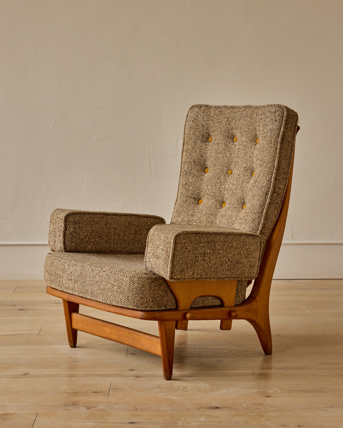 Mid-Century French Oak Armchair by Guillerme and Chambron