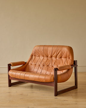 Rosewood + Butterscotch Leather Sofa by Percival Lafer