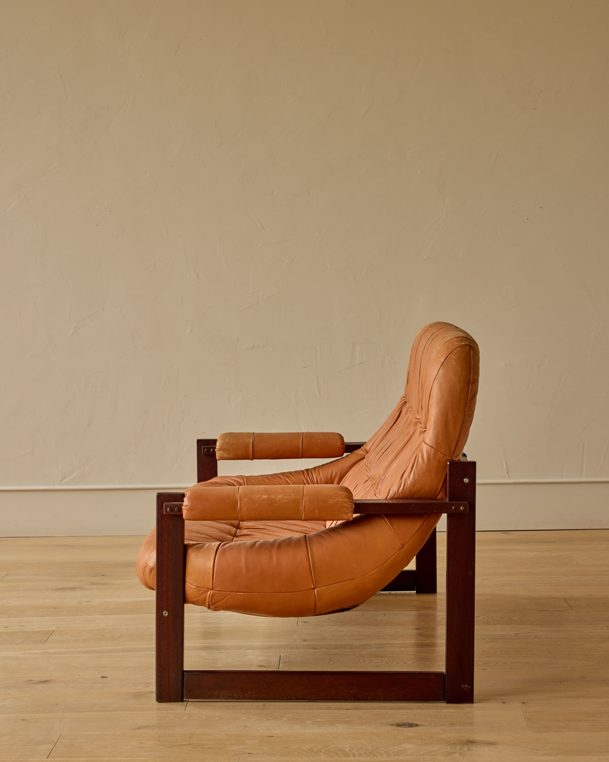Rosewood + Butterscotch Leather Sofa by Percival Lafer