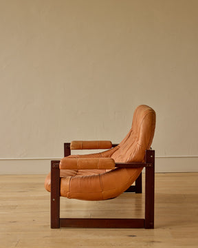 Rosewood + Butterscotch Leather Sofa by Percival Lafer