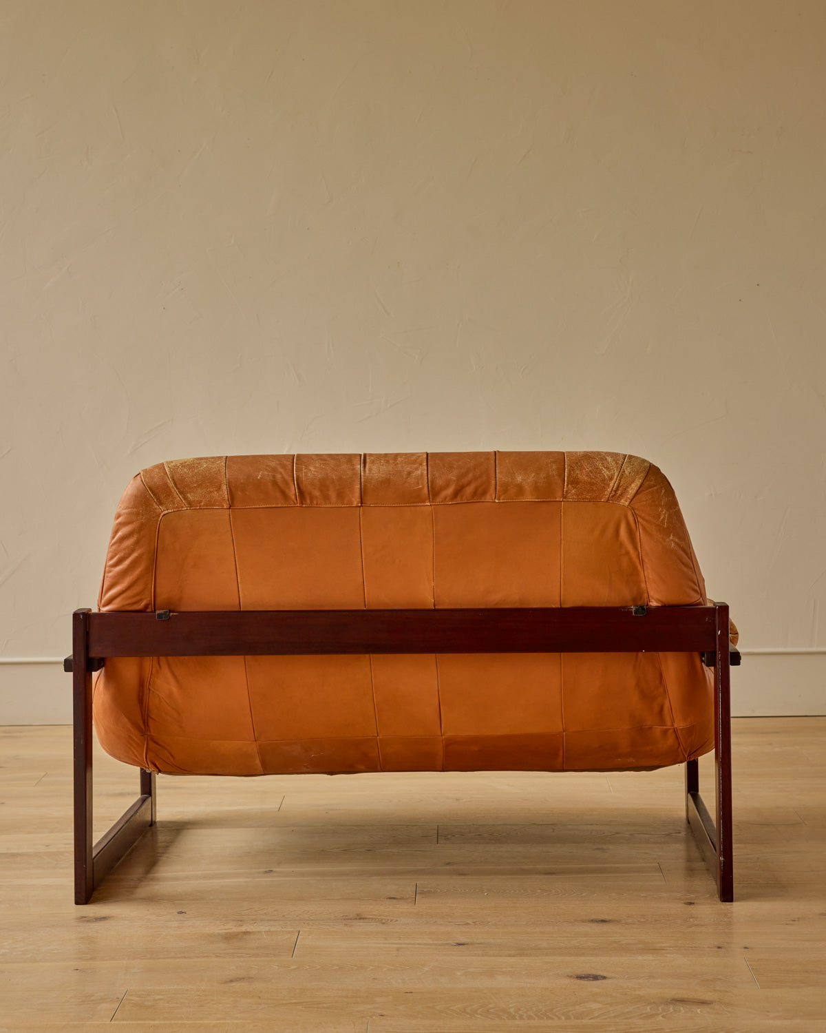 Rosewood + Butterscotch Leather Sofa by Percival Lafer
